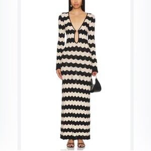 REVOLVE Capittana Ella Black&Cream Chevron crochet Long-Sleeve Maxi Dress medium